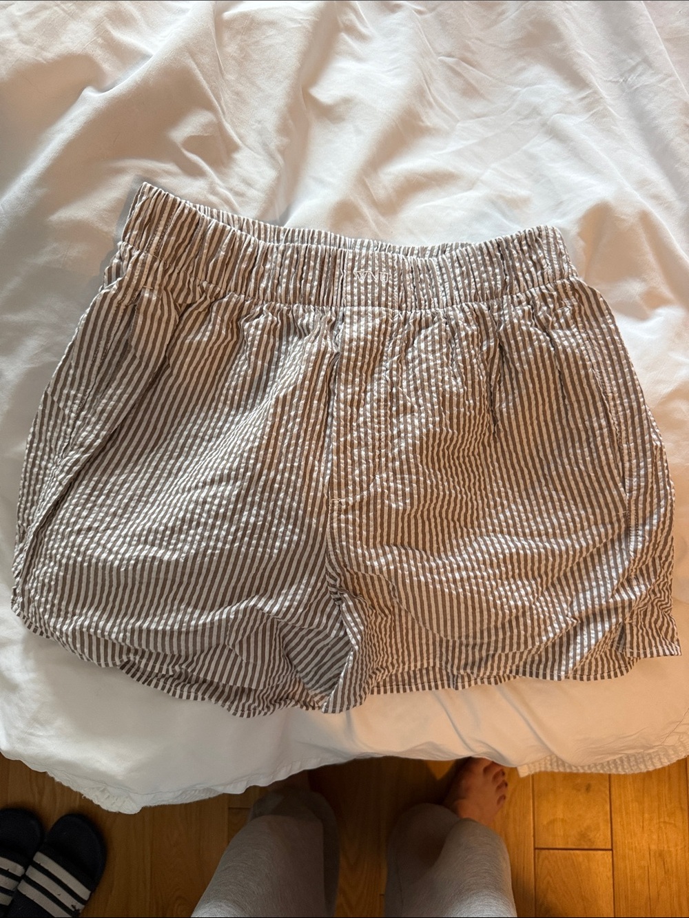 With Nothing Underneath Brown/White Seersucker Shorts